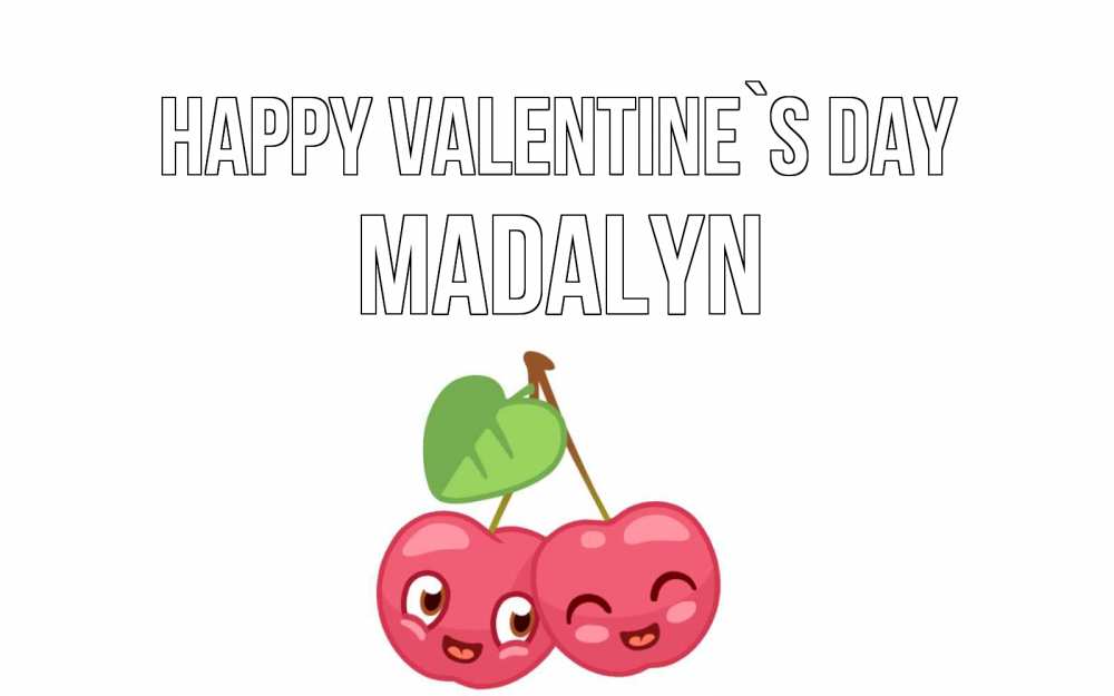 Greetings card с именем, Madalyn Happy Valentine`s Day две вишенки пара на 14 февраля Greetings with text for free download 